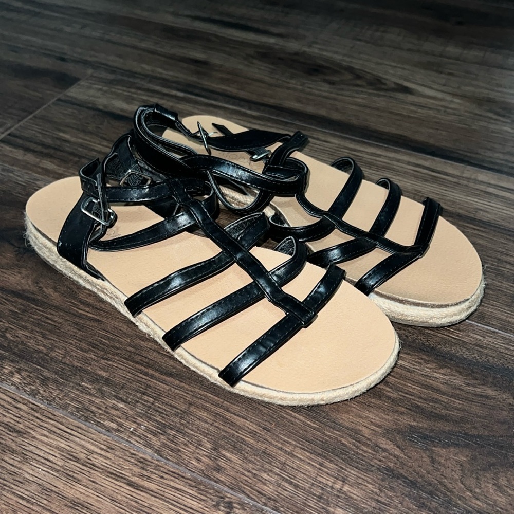 Top Moda Black Strappy Espadrille Sandals